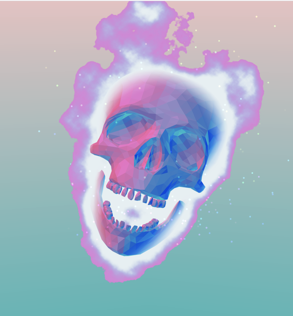 Digital image of a floating flaming crystal skull